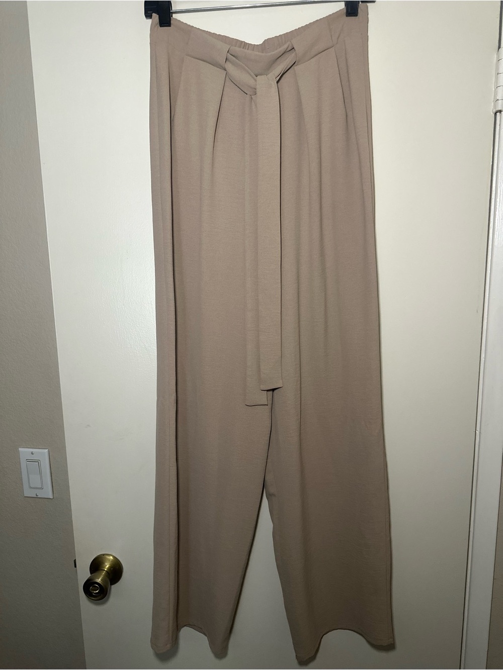 Zara Taupe Wide-Leg Tie-Waist Chinos